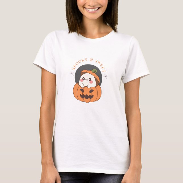 T-shirt Citrouille Ghost Halloween mignon (Devant)