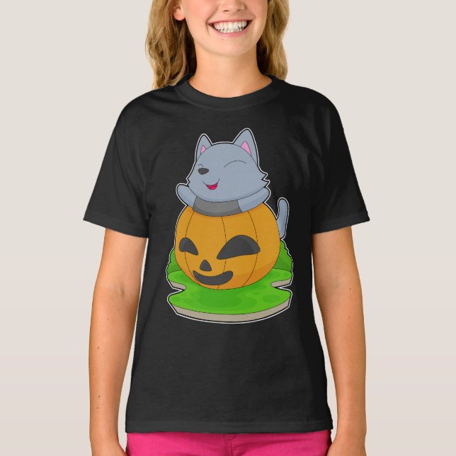 T-shirt Citrouille Halloween Cat (Devant)