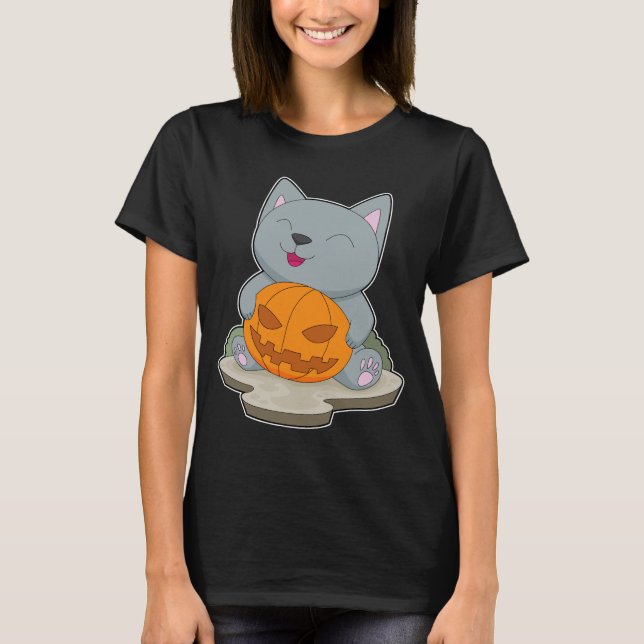 T-shirt Citrouille Halloween Cat (Devant)