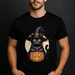 T-shirt Citrouille Halloween Chat Noir