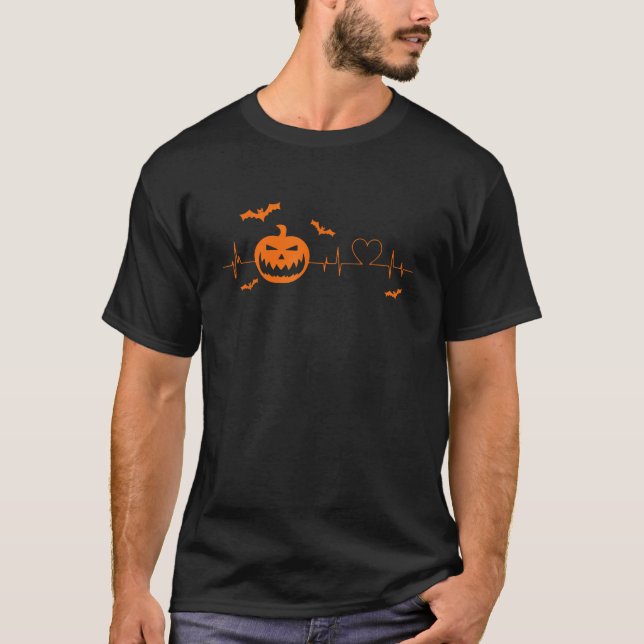 T-shirt Citrouille Hearbeat Scrub Top Nurse Halloween (Devant)