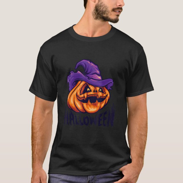 T-shirt Citrouille Jack O'Lantern Face Mal Sourire Hallowe (Devant)