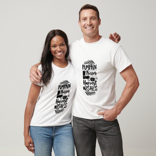 T-shirt Citrouille Kisses Harvest Wings Typographie (Unisexe)