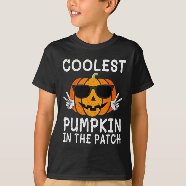 T-shirt Citrouille Le Plus Cool Dans Le Patch Fun Boys Fil (Devant)