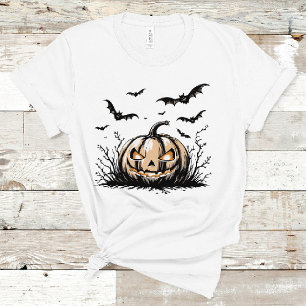 T-shirt Citrouille malin et chauves-souris Éffrayant Hallo