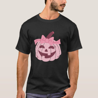 T-shirt Citrouille mignonne Coquette Pink Bow Cravate Femm