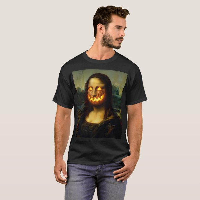 T-shirt Citrouille Mona Lisa | Funny Halloween parodique (Devant entier)