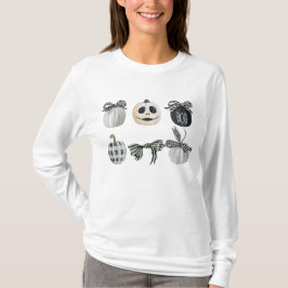 T-shirt Citrouille noir blanc Coquette Bow Halloween