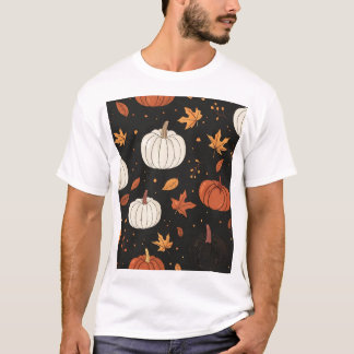 T-shirt Citrouille noir et Motif feuille