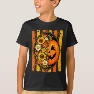 T-shirt Citrouille preppy florale automne design rayé