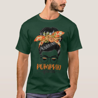 T-shirt Citrouille Queen Citrouille Messy Bun Automne Merc
