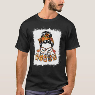 T-shirt Citrouille Queen Messy Bun Automne Citrouille Auto
