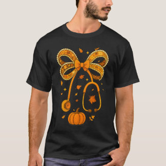 T-shirt Citrouille Rétro Infirmière Stethoscope Automne