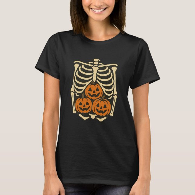 T-shirt Citrouille Ribcage Retro Halloween Skeleton Design (Devant)