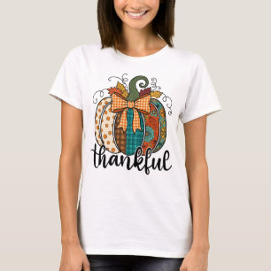 T-shirt Citrouille rustique patchwork automne gingham bow