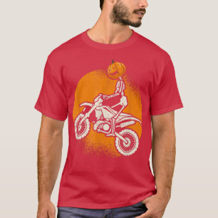 T-shirt Citrouille Skeleton Dirt Bike Rider Halloween Moto