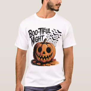 T-shirt Citrouille souriant avec feuilles d'automne design