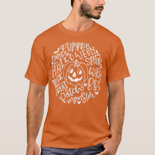 T-shirt Citrouille souriant Halloween Typographie Mots Joy
