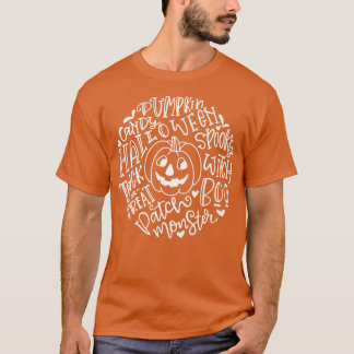 T-shirt Citrouille souriant Halloween Typographie Mots Joy