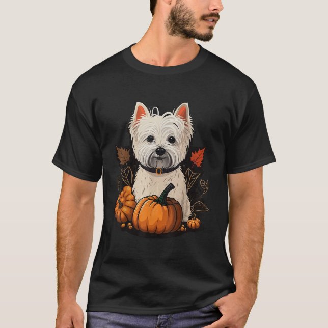 T-shirt Citrouille West Highland Costume Terrier blanc Wes (Devant)