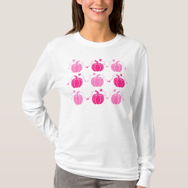 T-shirt Citrouilles de fibres de chute rose et blanche (Devant)