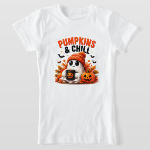 T-Shirt Citrouilles Et Détente Drôle Fantôme Cosy Automne