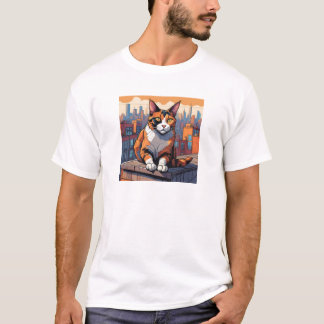 T-shirt City Rooftop Cat - Urban Calico Charm