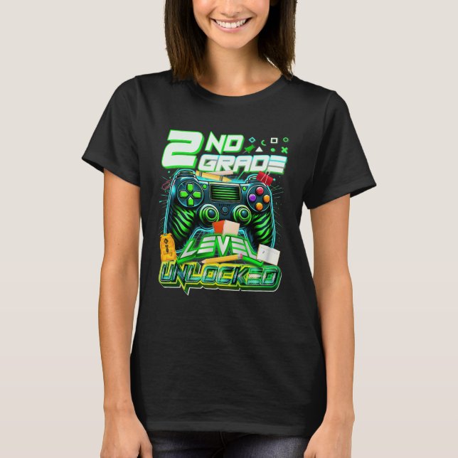 T-shirt Ck To School 2nd Grade Level Unlocked Gamer First  (Devant)