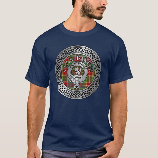 T-shirt Clan Baxter Crest & Tartan Knot (Devant)