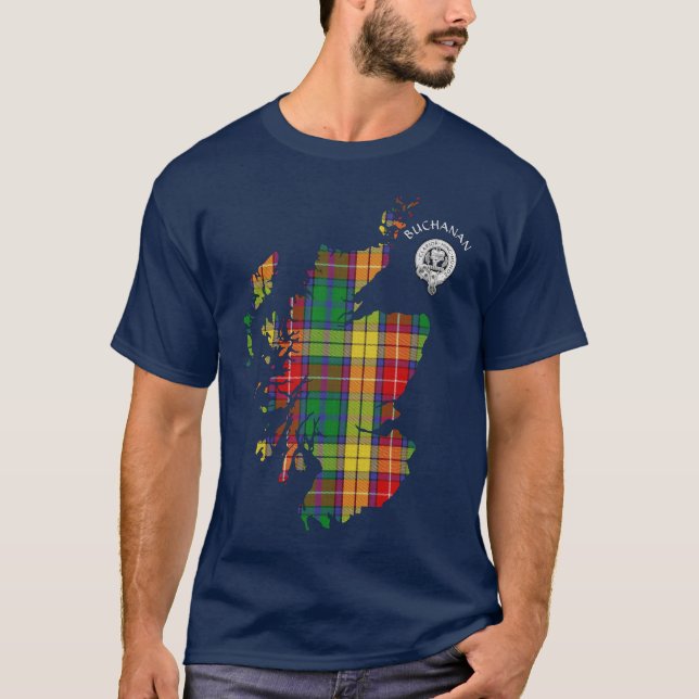 T-shirt Clan Buchanan Tartan Carte & Crest (Devant)
