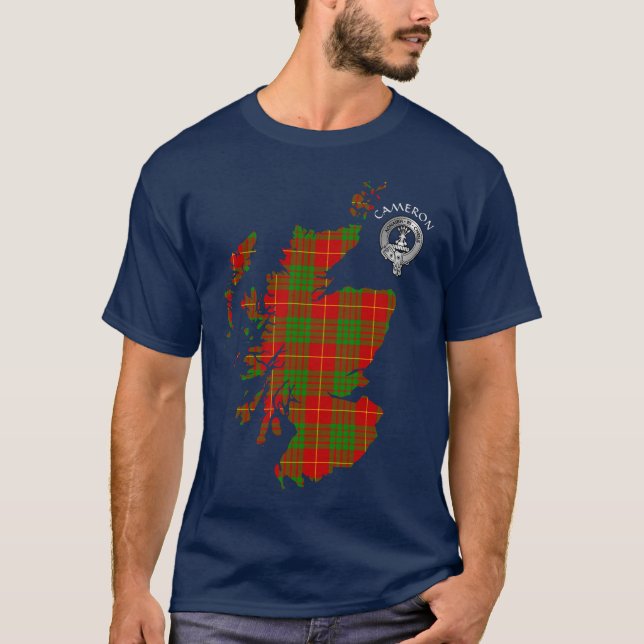 T-shirt Clan Cameron Tartan Carte & Crest (Devant)