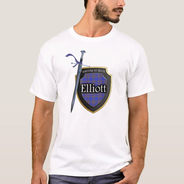T-shirt Clan Elliott Tartan Scottish Shield & Sword (Devant)