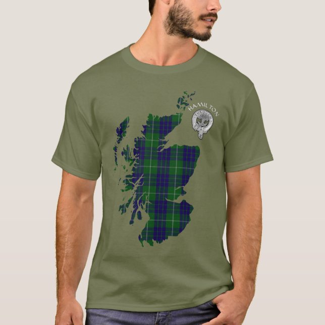 T-shirt Clan Hamilton Chasse Tartan Carte & Crest (Devant)
