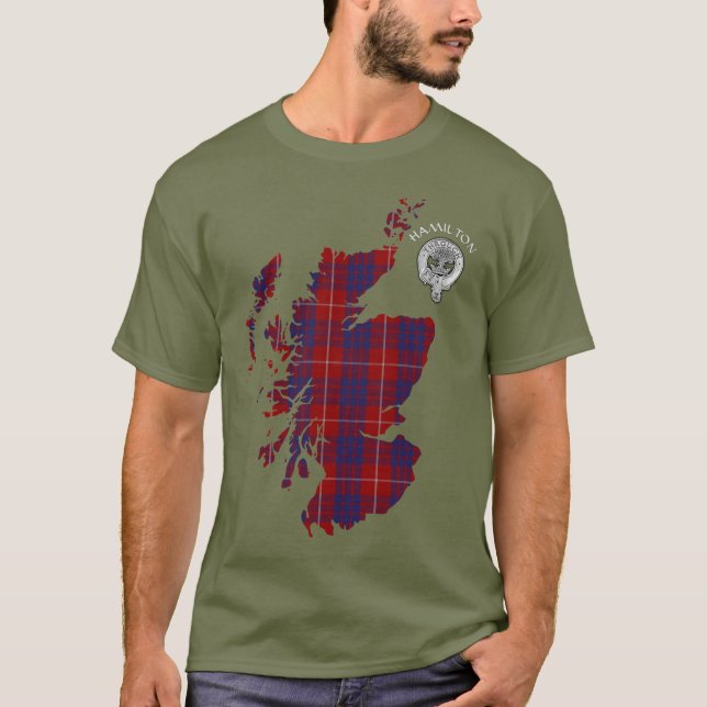 T-shirt Clan Hamilton Tartan Map & Crest (Devant)