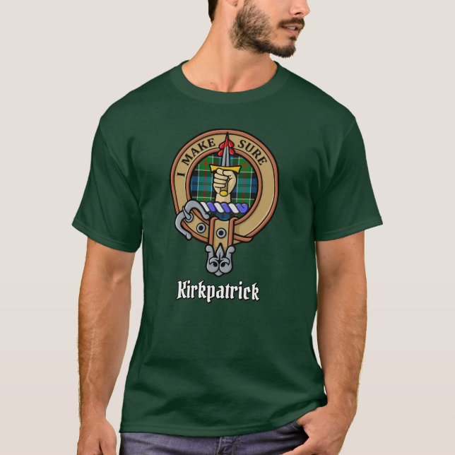 T-shirt Clan Kirkpatrick Crest sur Tartan (Devant)