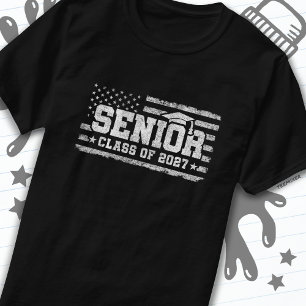 T-shirt Classe 2027 Graduation American Flag Senior 2027