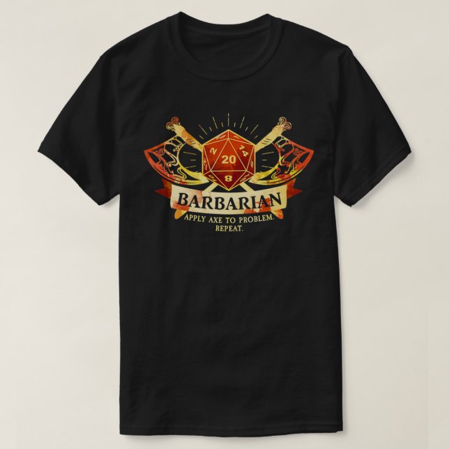 T-shirt Classe barbare D20 Tabletop Dungeons RPG Dragons  (Design devant)