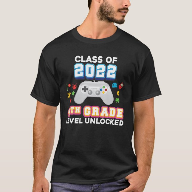 T-shirt Classe De 2022 4Ème Classe Jeu Vidéo Déverrouillé  (Devant)