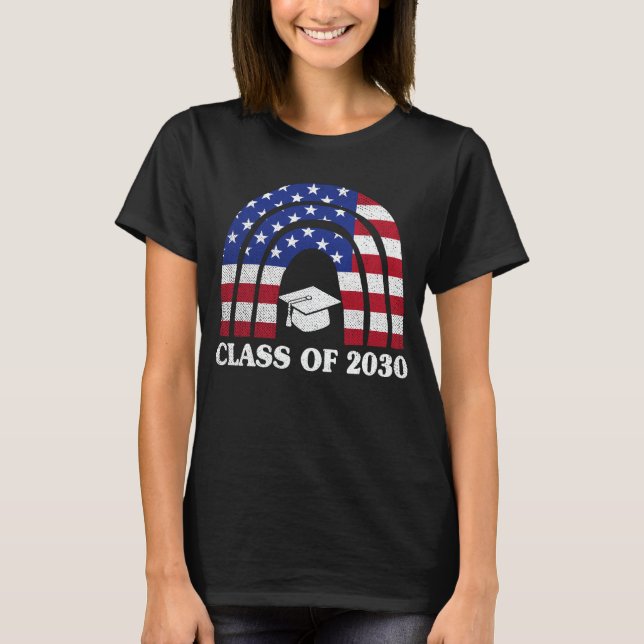 T-shirt Classe De Graduation De 2030 Rainbow American Flag (Devant)