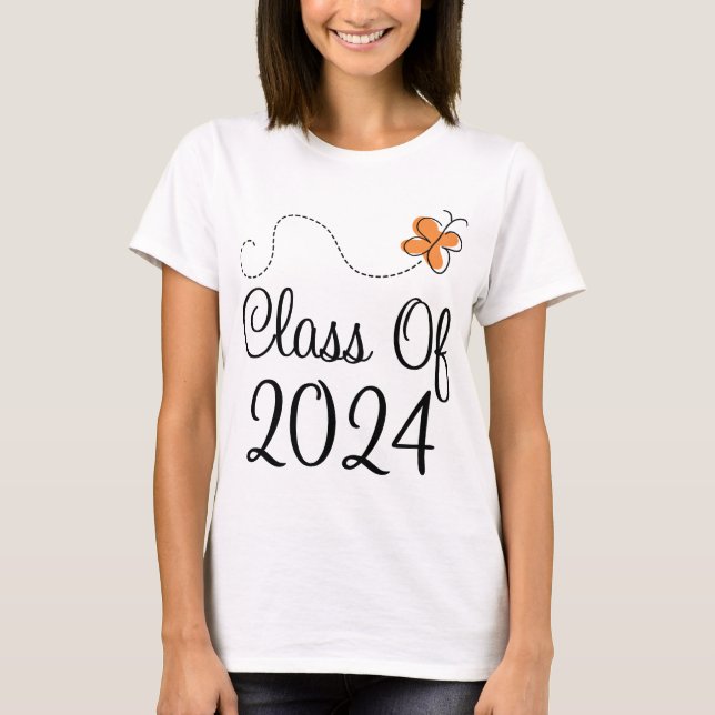 T-shirt Classe orange de papillon de 2024 (Devant)