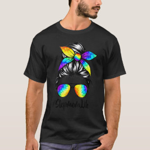 T-shirt Classe Stepmaman Vie Messy Bun Tie Dye Femmes Mère