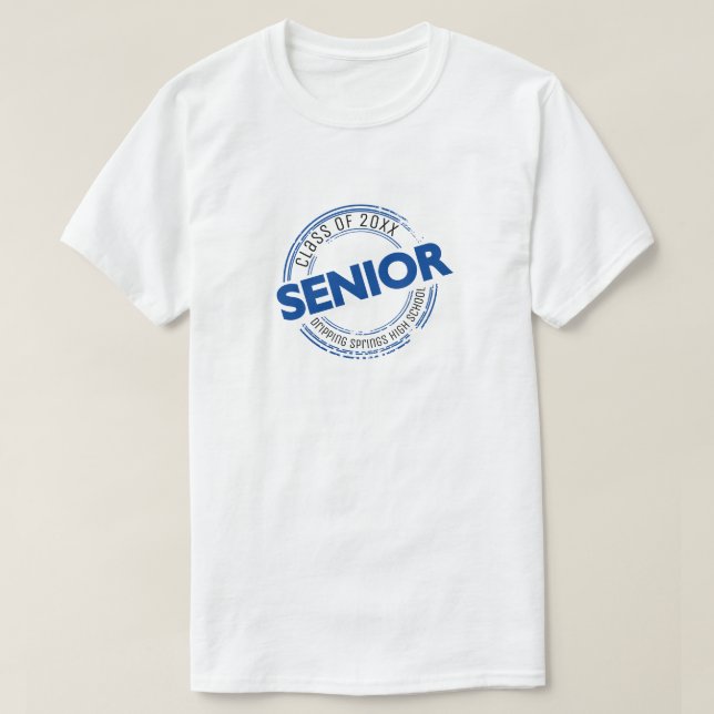 T-shirt Classe supérieure bleue d'insigne en détresse (Design devant)