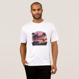 T-shirt Classic beach and boat pink