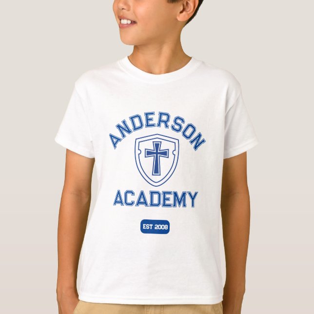 T-shirt Classic Blue Text Cross et Shield Homeschool (Devant)