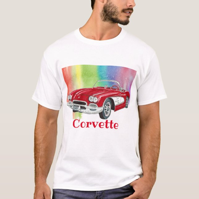 T-shirt 'Classic Corvette Convertible Aquarelle Art (Devant)