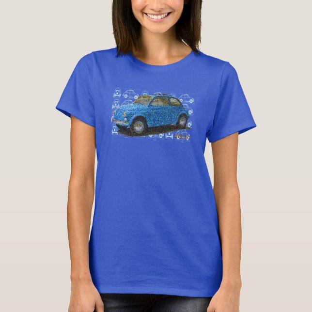 T-shirt Classic Fiat 500 en bleu (Devant)