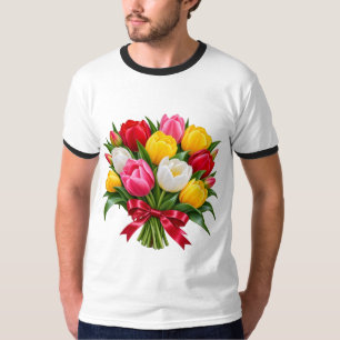 T-shirt classique Bouquet de fleurs de tulipes col