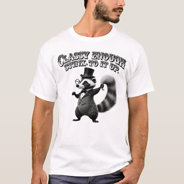 T-shirt Classy Skunk in Top Hat Funny Black and White (Devant)