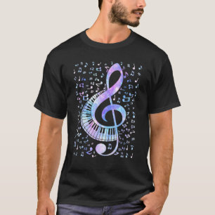 T-shirt Clavier Clavier Clé Treble Dye Notes de musique ré