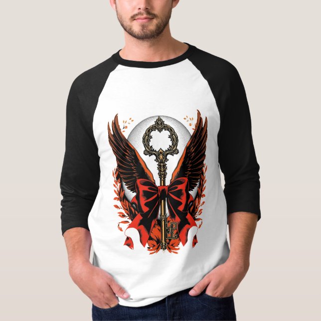 T-shirt Clé de fond en velours gothique avec ailes et lune (Devant)